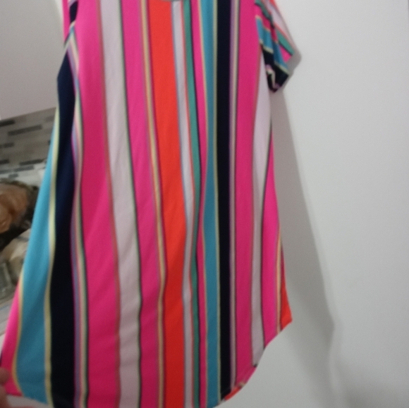 Bobbie Brooks Neon Striped Short Sleeve Stretch Lounging Dress/Beach Coverup - Picture 2 of 6